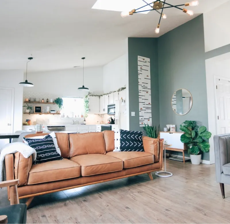 Modern living room with stylish furniture and decor.